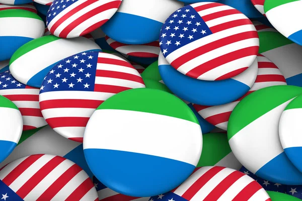 USA a Sierra Leone odznaky pozadí - hromadu amerických a Sierra Leonean vlaječky 3d ilustrace — Stock fotografie