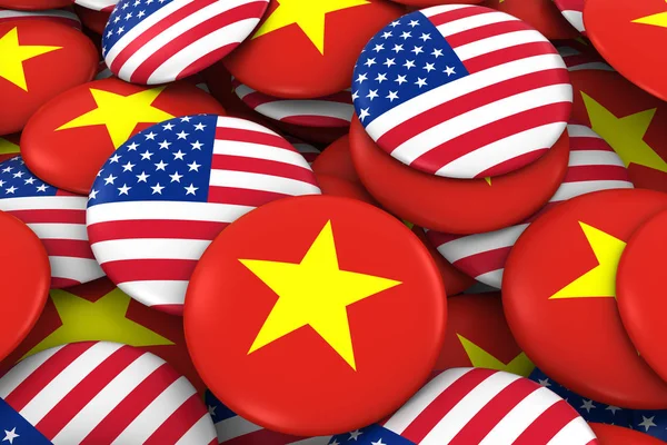 Stany Zjednoczone i Wietnam odznaki tła - kupie Flaga Amerykańska i wietnamski przyciski ilustracja 3d — Zdjęcie stockowe