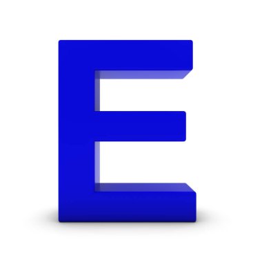 Beyaz gölgeler izole E harfi mavi 3d çizim