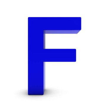 Beyaz gölgeler izole F harfi mavi 3d çizim