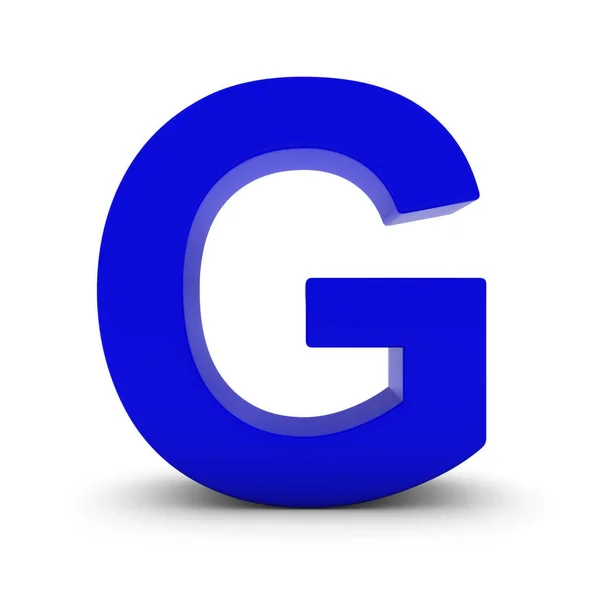 Blauwe Letter G geïsoleerd op wit met schaduwen 3d illustratie — Stockfoto