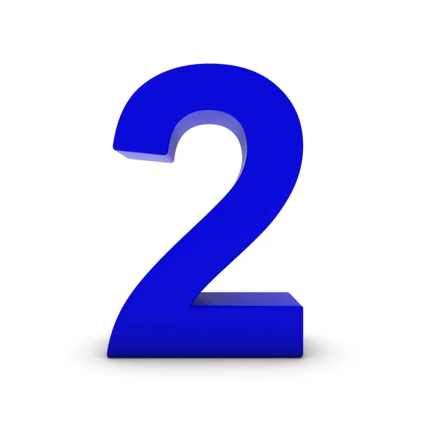 Blauw nummer twee geïsoleerd op wit met schaduwen 3d illustratie — Stockfoto