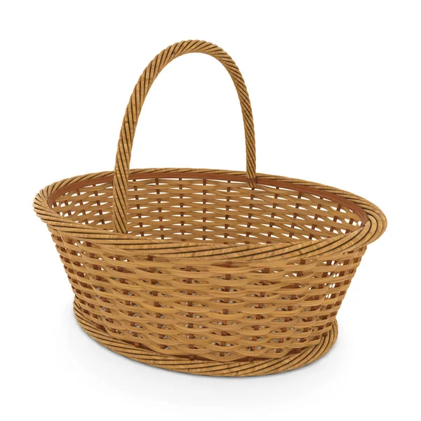 Empty Wicker Basket Isolated on White Background 3D Illustration — Stock Photo, Image