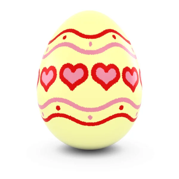 Huevo de Pascua Pintado con Corazones y Líneas Aisladas en Ilustración 3D Blanca — Foto de Stock