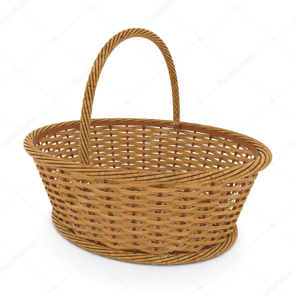 Empty Wicker Basket Isolated on White Background 3D Illustration