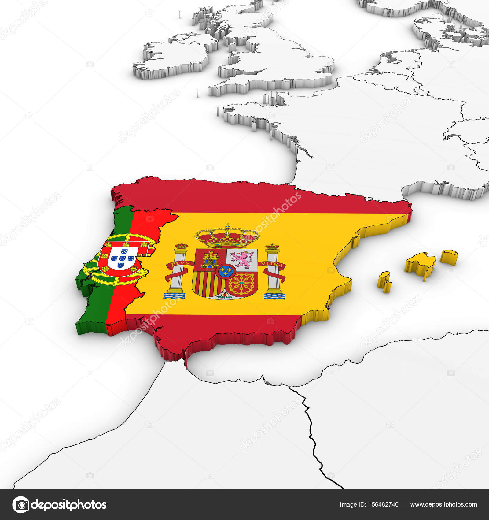 Mapa 3d das relações entre portugal e espanha