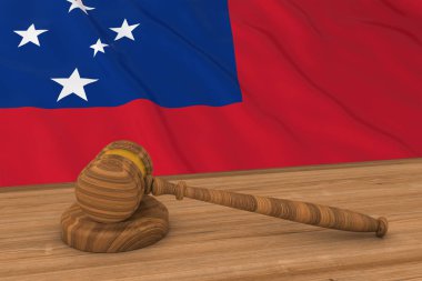 Samoalı hukuk kavramı - Samoa yargıcın arkasında bayrağı tokmak 3d çizim