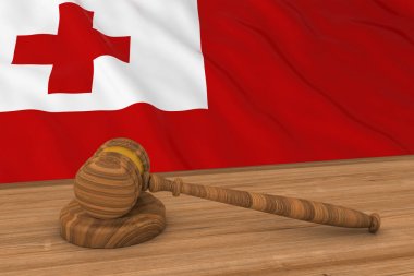Tonga hukuk kavramı - Tonga yargıcın arkasında bayrağı tokmak 3d çizim