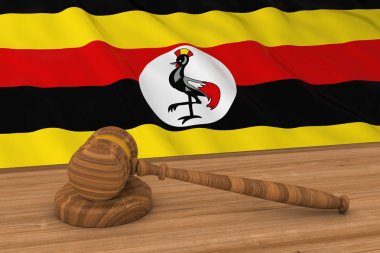 Uganda hukuk kavramı - yargıcın arkasında Uganda bayrağı tokmak 3d çizim