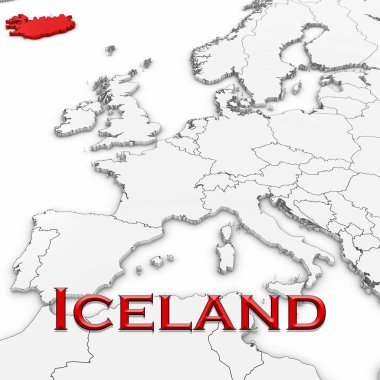 İzlanda ülke ile 3D harita adı vurgulanan kırmızı beyaz Bac üzerinde