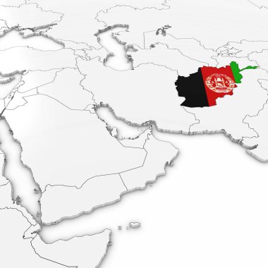 Beyaz Afgan bayrağı ile Afganistan'ın 3D harita arka plan 3d çizim