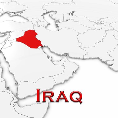 3D harita ülke ile Irak'ın adı vurgulanan kırmızı beyaz arka plan 3d çizim