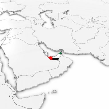 Birleşik Arap Emirlikleri kondominiyum bayrak beyaz ile 3D harita arka plan 3d çizim