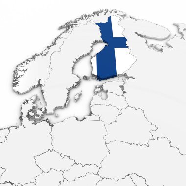 Finlandiya Finlandiya bayrağını beyaz ile 3D harita arka plan 3d çizim