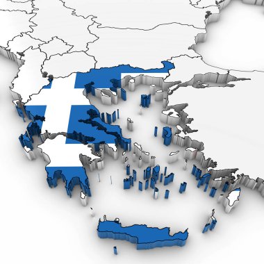 Yunanistan Yunan bayrağı beyaz ile 3D harita arka plan 3d çizim