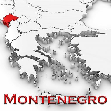 Karadağ ülke ile 3D harita adı vurgulanan kırmızı beyaz arka plan 3d çizim