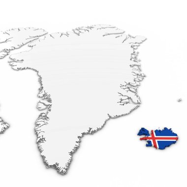 Beyaz İzlanda bayrağı ile İzlanda'nın 3D harita arka plan 3d çizim