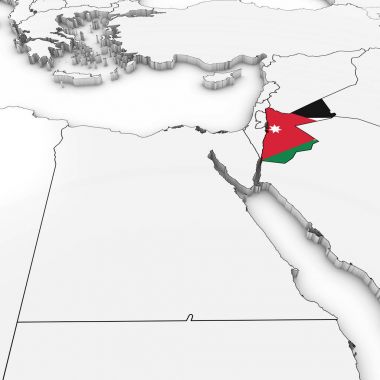 3D beyaz Ürdün bayrağı ile Ürdün Haritası arka plan 3d Hüseyin