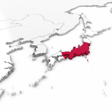 Beyaz Japon bayrağı ile Japonya'nın 3D harita arka plan 3d Illust