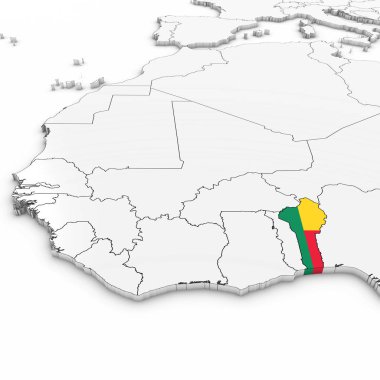 Benin beyaz Beninese bayrağı ile 3D harita arka plan 3d Illust