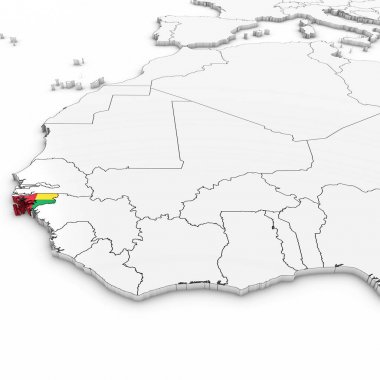 Gine Bissau-Gine bayrağı üzerinde beyaz Backgr ile 3D Haritası