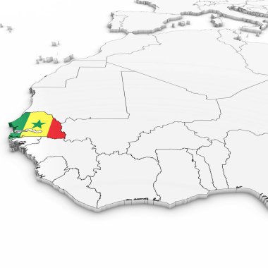 3D harita Senegal Senegalli bayrak beyaz arka plan 3d Il