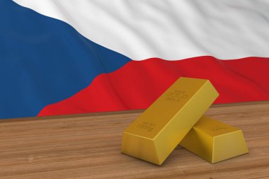 Çek Cumhuriyeti ekonomi kavramı - altın bar önünde çek bayrak 3d çizim