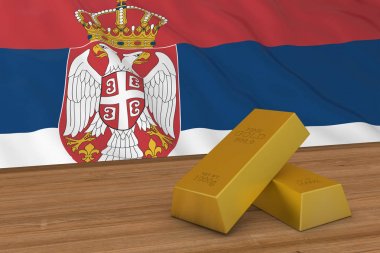 Sırbistan Finans kavramı - altın barlar Sırp bayrağı önünde 3d çizim
