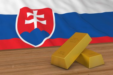 Slovakya ekonomi kavramı - altın bar önünde Slovakça bayrak 3d çizim