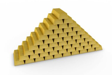 Büyük yığın altın barlar beyaz arka plan 3d çizim