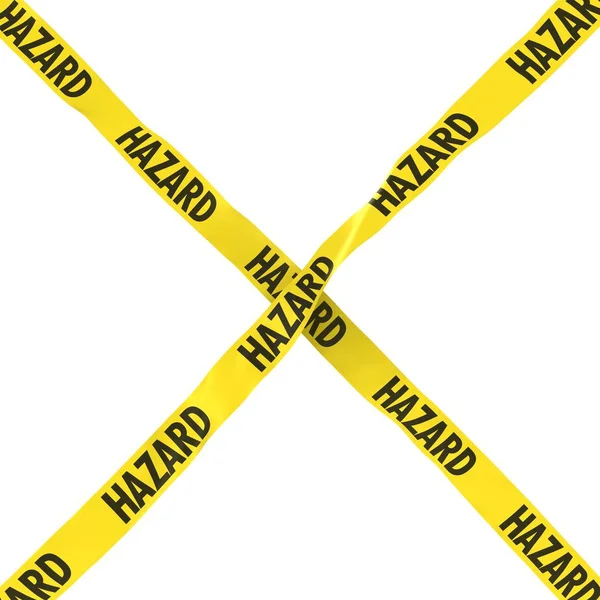 Небезпеки бар'єр стрічки жовтий і чорний хрест ізольовані на білий бак — стокове фото