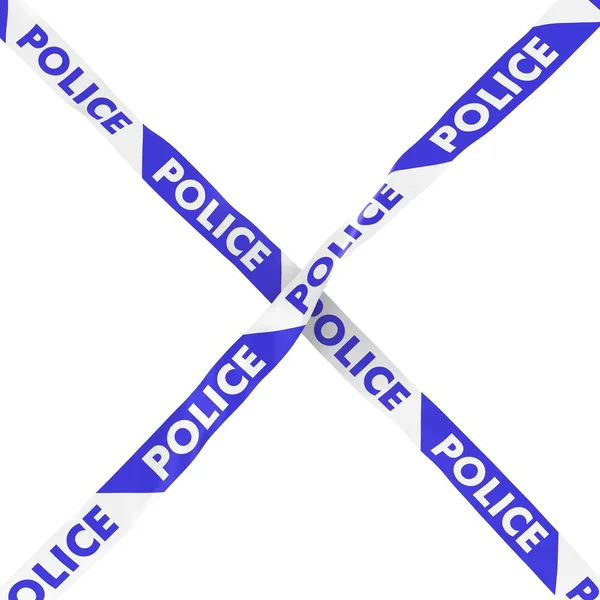 Police Barrier Tape Blue and White Cross Isolated on White Backg — Stock Photo, Image