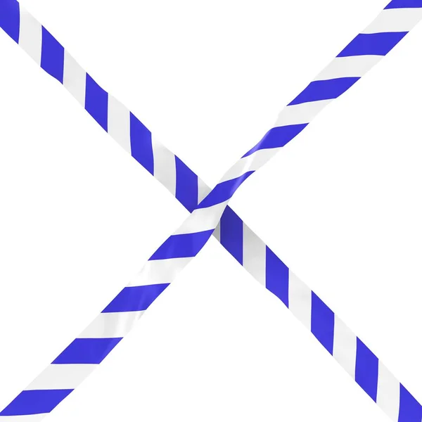 青と白のストライプの障壁テープ クロス白い背中に分離 — ストック写真