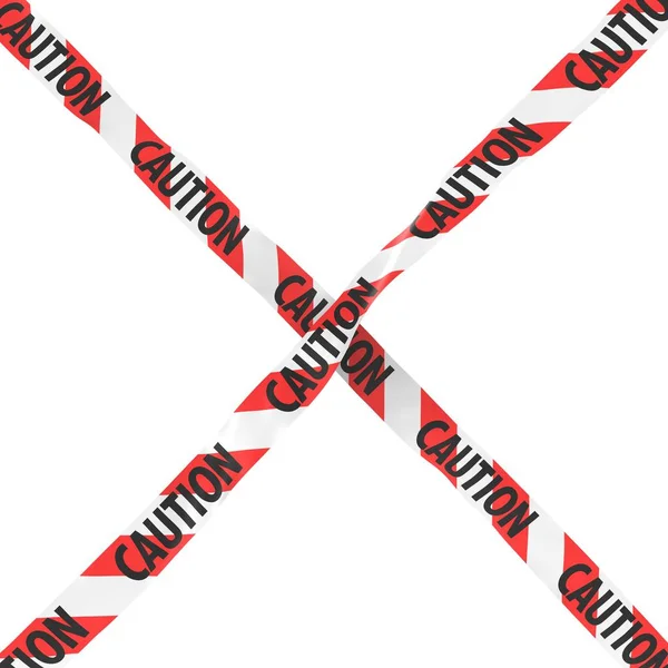 Caution Red and White Striped Barrier Tape Cross Isolated on Whi — Stock Photo, Image