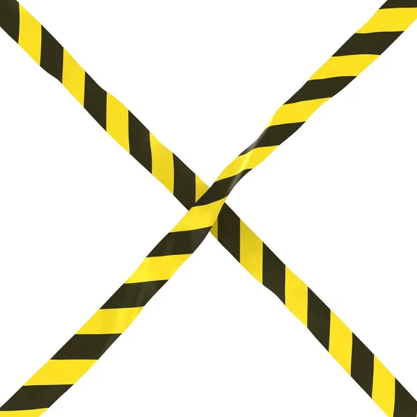 Yellow and Black Striped Barrier Tape Cross Isolated on White Ba — Stock Photo, Image