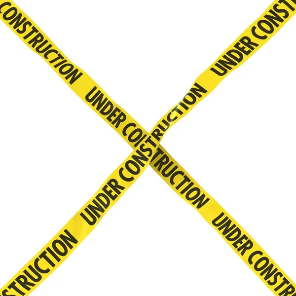 Pod budowę barierę taśma żółty i czarny krzyż na białym tle — Zdjęcie stockowe