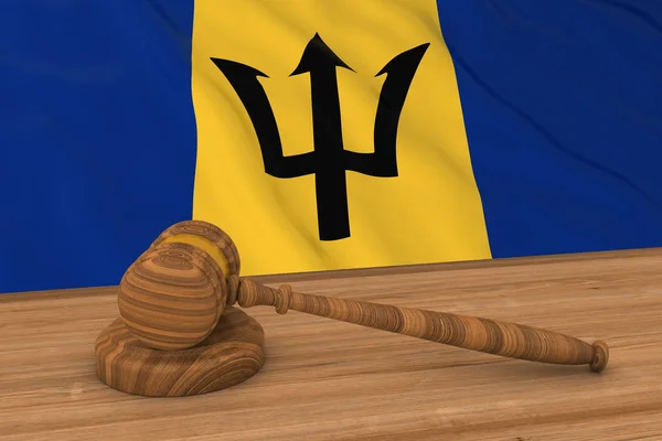 巴巴多斯的法律概念 — — 背后法官的巴巴多斯国旗的木槌 3d 图 — 图库照片