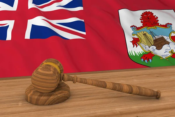 百慕大法律概念 — — 国旗的百慕大背后法官的木槌 3d 图 — 图库照片