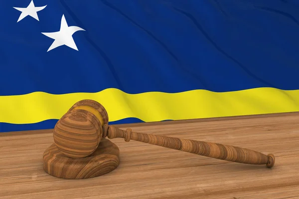 Curaçaoan Law concept - Fahne von Curaçao hinter Richtergabel 3D Illustration — Stockfoto