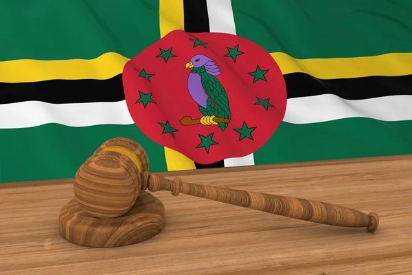 Dominican Law Concept - Bandiera di Dominica dietro l'illustrazione 3D Gavel del giudice — Foto Stock