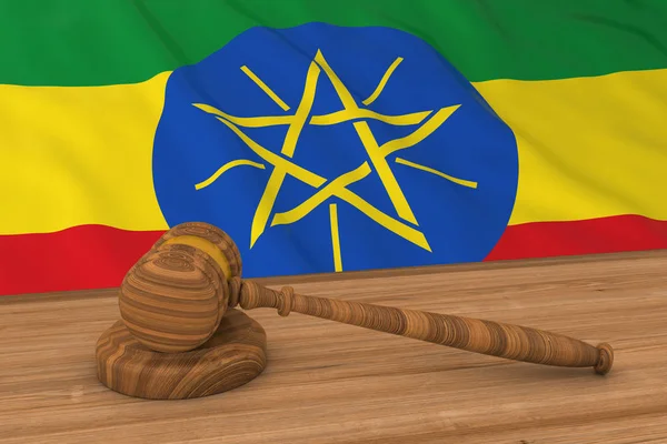 Etióp jogi fogalom - mögött bíró Etiópia zászlaja marok 3D-s illusztráció — Stock Fotó