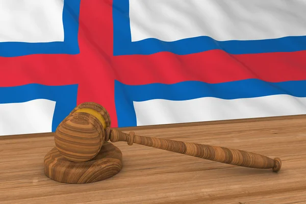 Concepto de Ley Faroese - Bandera de las Islas Feroe Detrás del Martillo del Juez Ilustración 3D — Foto de Stock