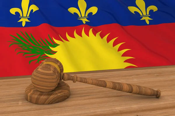 Flagga av Guadeloupe bakom domarens ordförandeklubba 3d Illustration — Stockfoto