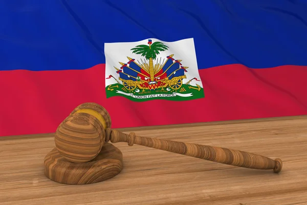 Concetto di legge haitiana - Bandiera di Haiti dietro l'illustrazione 3D Gavel del giudice — Foto Stock