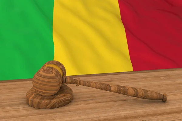 Concetto di legge maliana - Bandiera del Mali dietro l'illustrazione 3D Gavel del giudice — Foto Stock