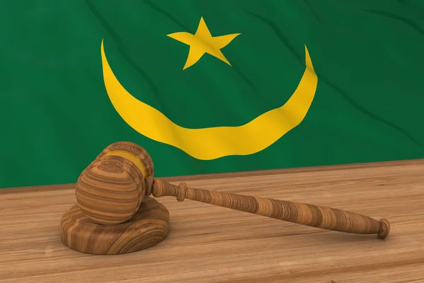 Concept de droit mauritanien - Drapeau de la Mauritanie derrière le marteau du juge Illustration 3D — Photo