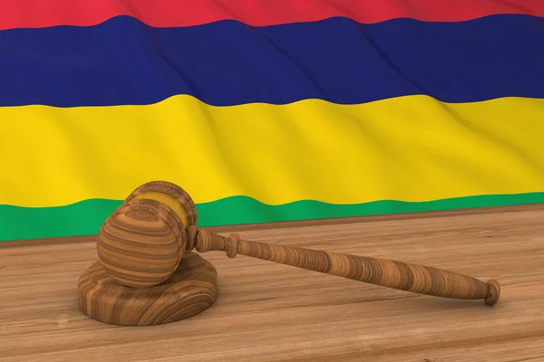 Mauritiska begrepp - flagga Mauritius bakom domarens ordförandeklubba 3d Illustration — Stockfoto