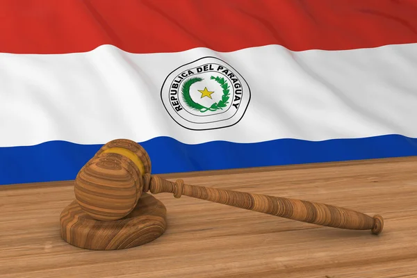 Concepto de Derecho Paraguayo - Bandera de Paraguay Detrás del Martillo del Juez Ilustración 3D —  Fotos de Stock