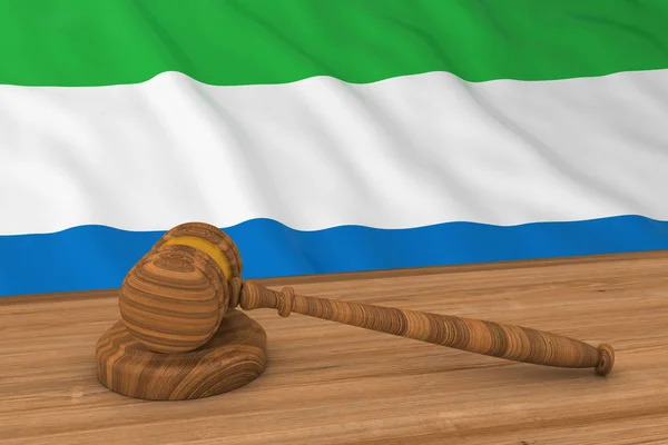 Concepto de Ley de Sierra Leona - Bandera de Sierra Leona Detrás del Martillo del Juez Ilustración 3D —  Fotos de Stock