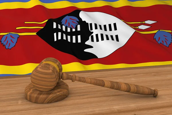 Conceito da Lei Suazi - Bandeira da Suazilândia por trás do Gavel 3D Ilustração do Juiz — Fotografia de Stock